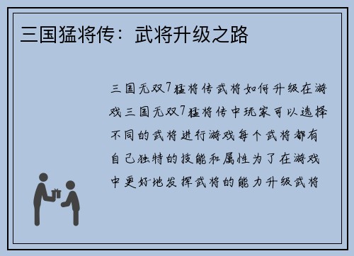三国猛将传：武将升级之路